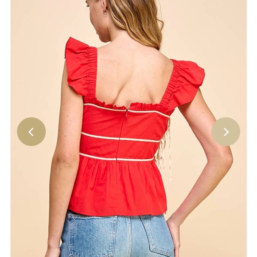 ❤️ Anna Grace Red Ruffle-Shoulder Peplum Top - Picture 8 of 12